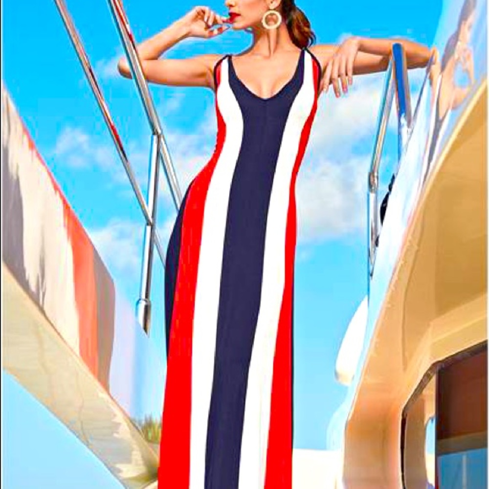 Color Block Maxi Dress - Red, White & Blue